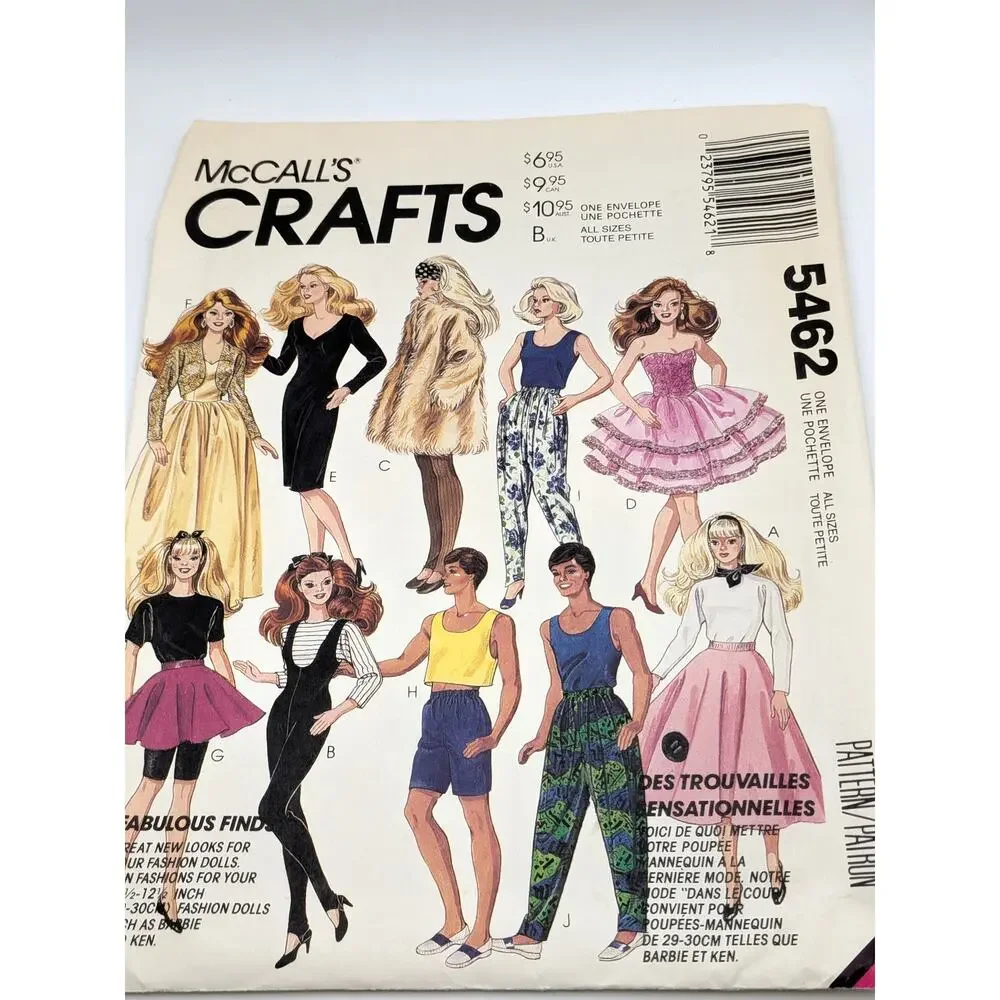 MCCALL'S Crafts Barbie & Ken Fashion Doll Clothes Pattern 5462 All Sizes UNCUT